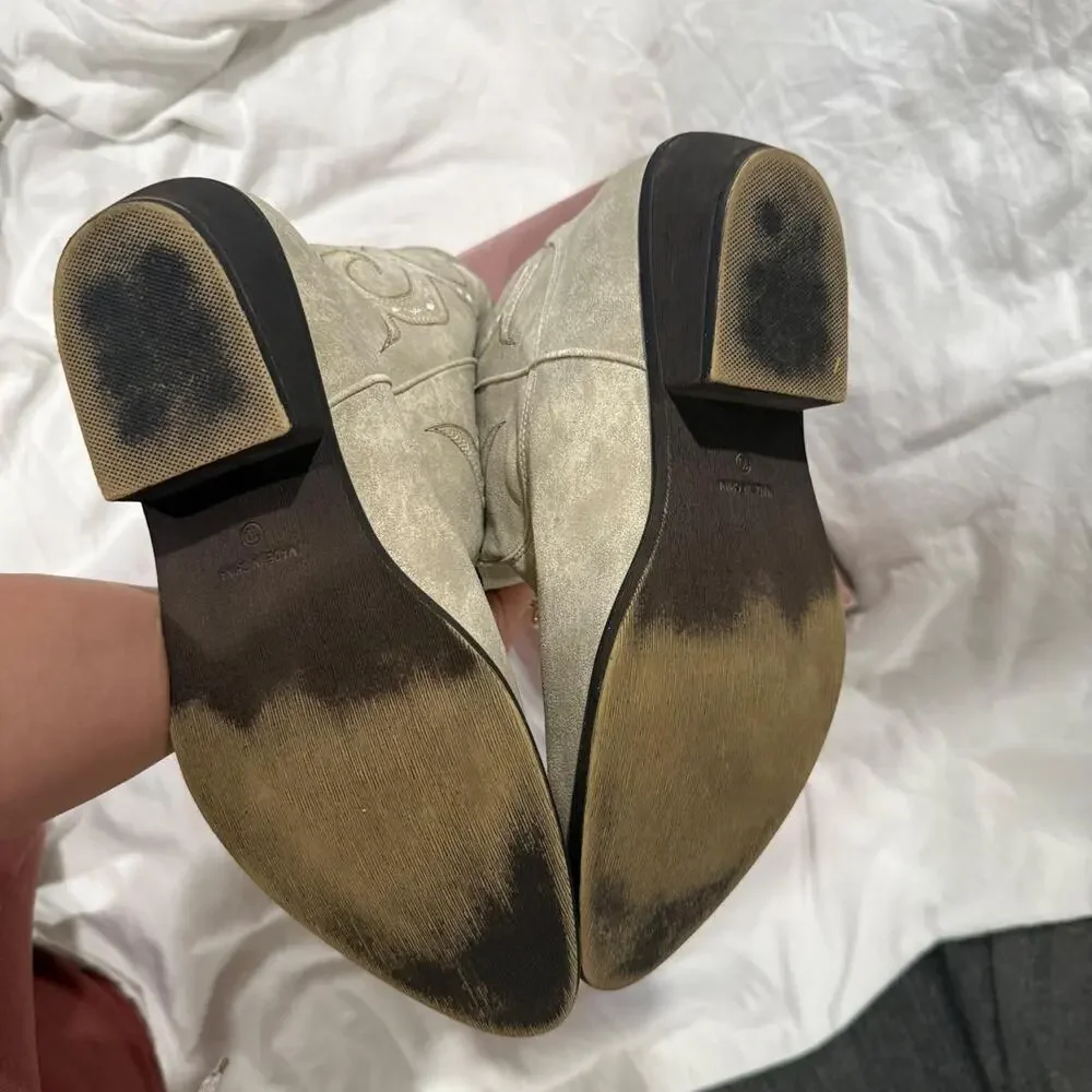 American Rag White Suede Mid Calf Boots Western Cowboy Boho Size 10 Country